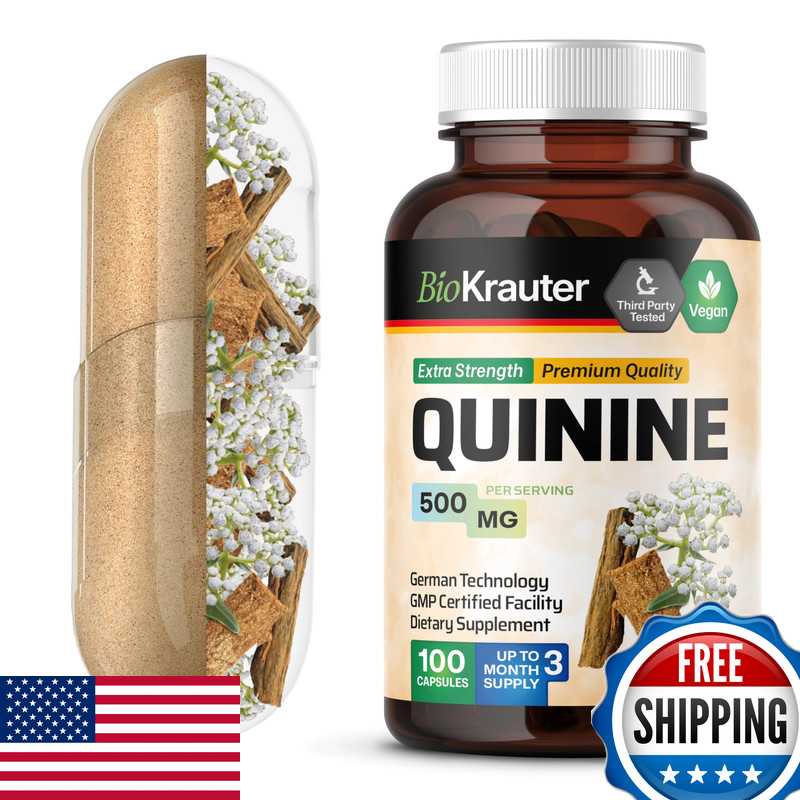 Bio Krauter Quinine For Leg Cramps Capsules 500 Mg – 100 Count – Cinchona Bark