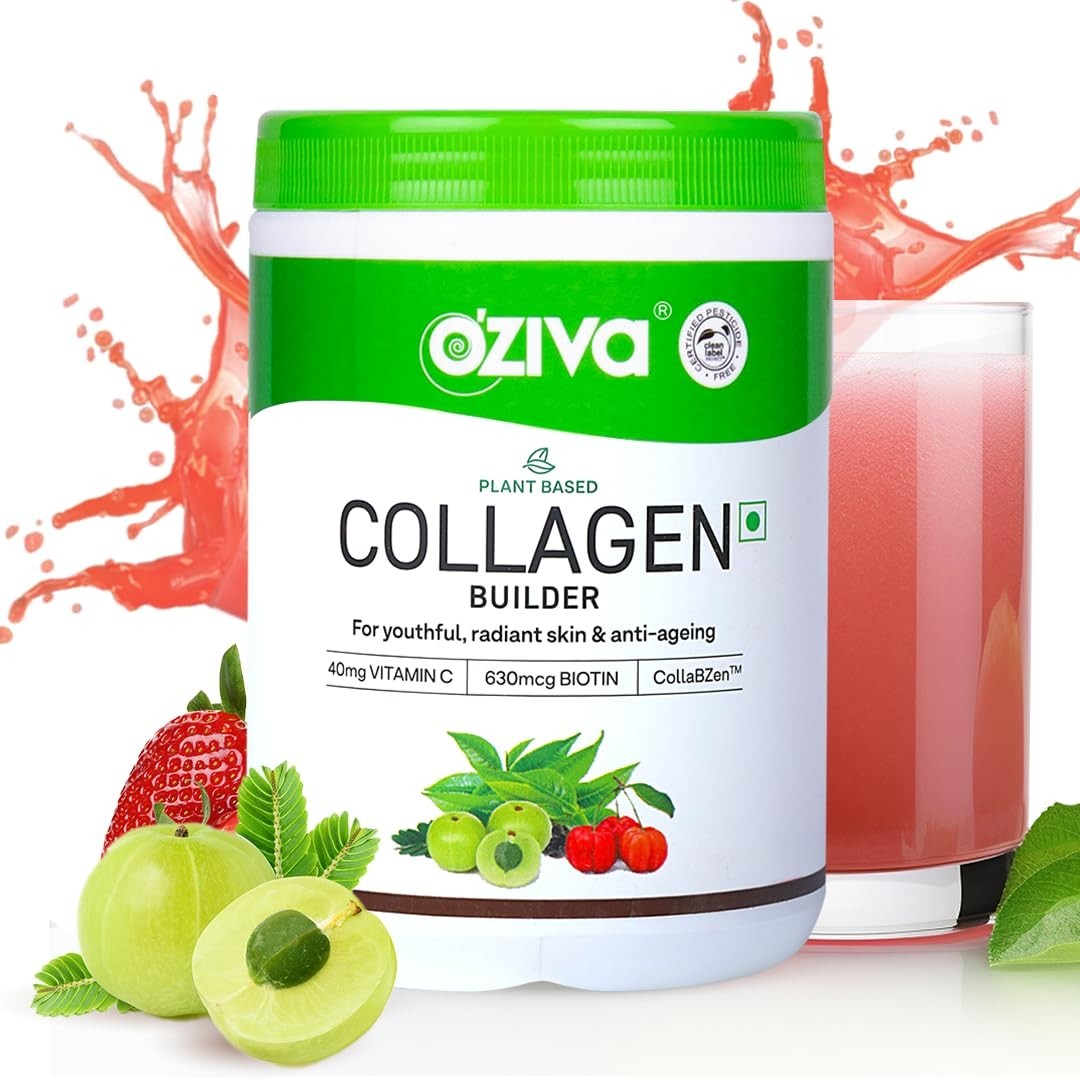 OZiva Vegan Plant-Based Collagen for Skin, Hair & Nails Tangy Amla Flavor 200 gm