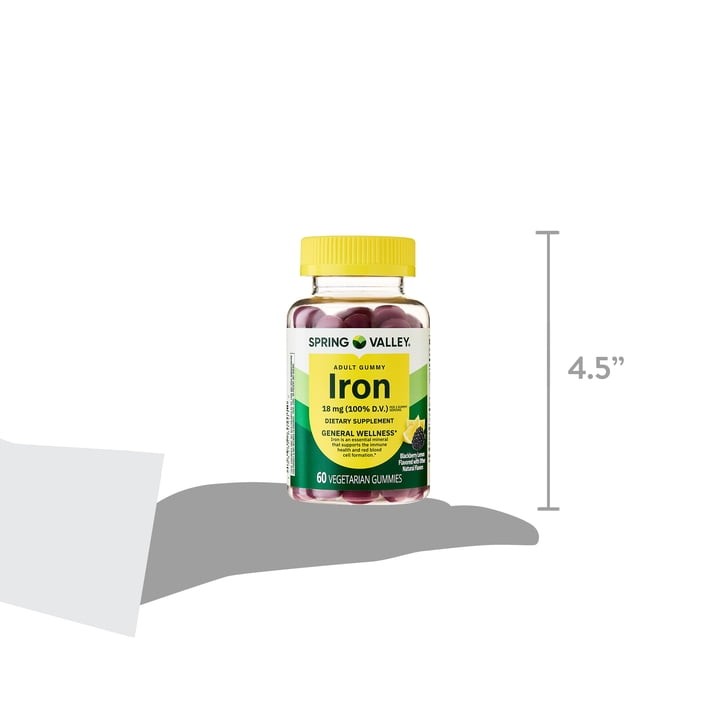 Spring Valley Iron 18mg Vegetarian Gummies Blackberry Lemon, 60 Count