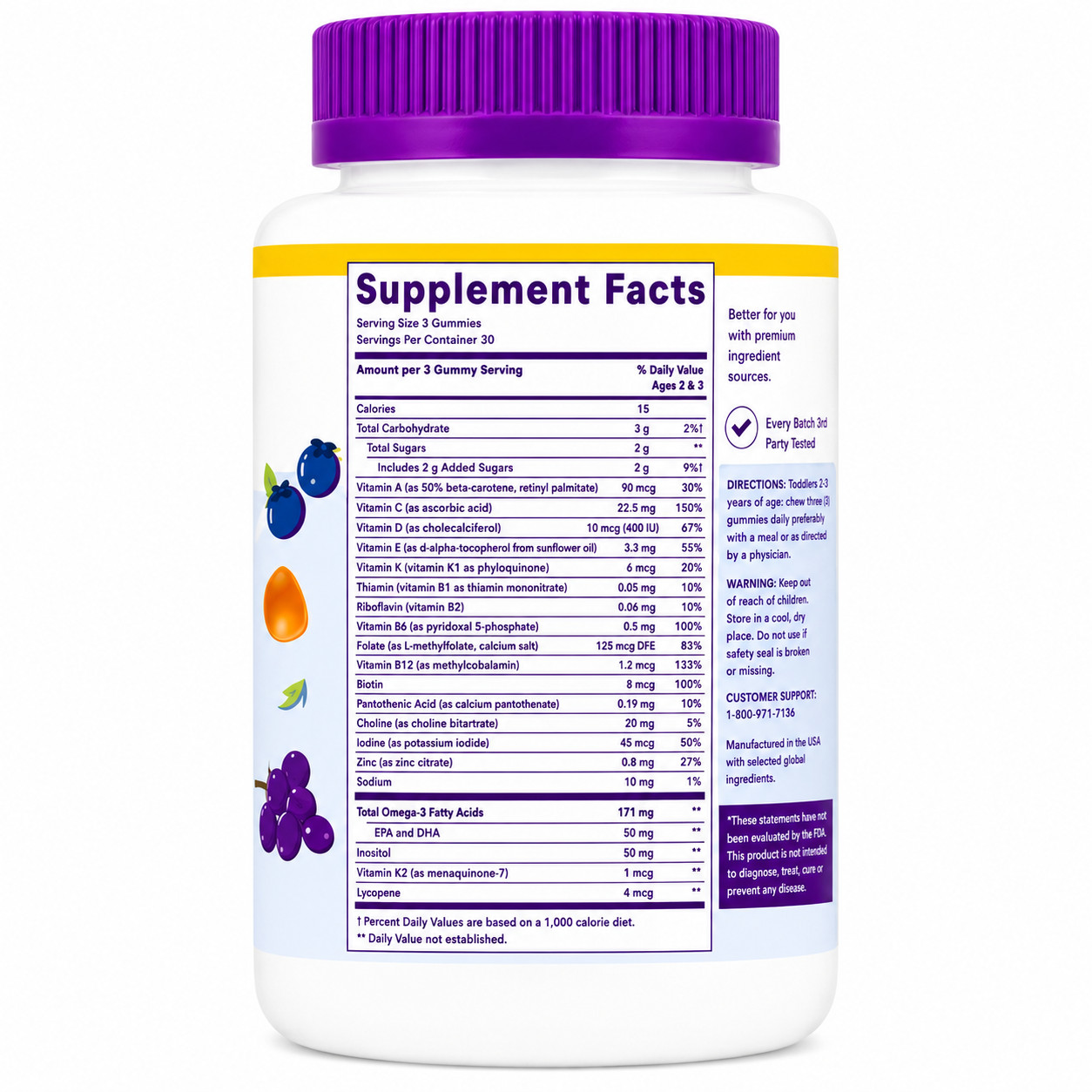 SmartyPants Toddlers Multi & Omegas Gummies 90 Ct Vitamin, Exp 06/2026
