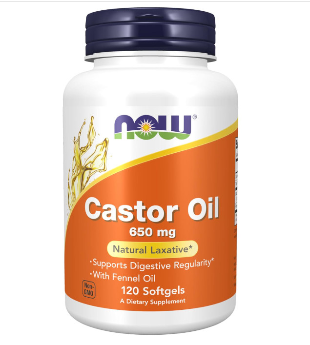 Supplements, Castor Oil 650 mg with Fennel Oil, Natural Laxative*, 120 Softgels
