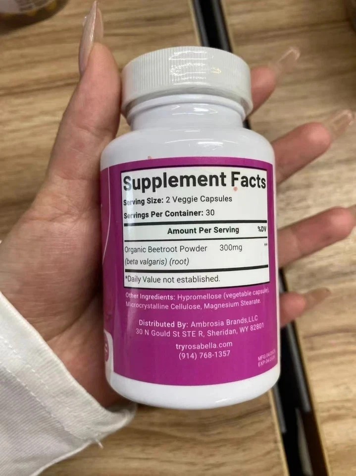3PCS Rosabella Organic Beet Root Capsules – 60 Count, Natural Energy & Blood Pre