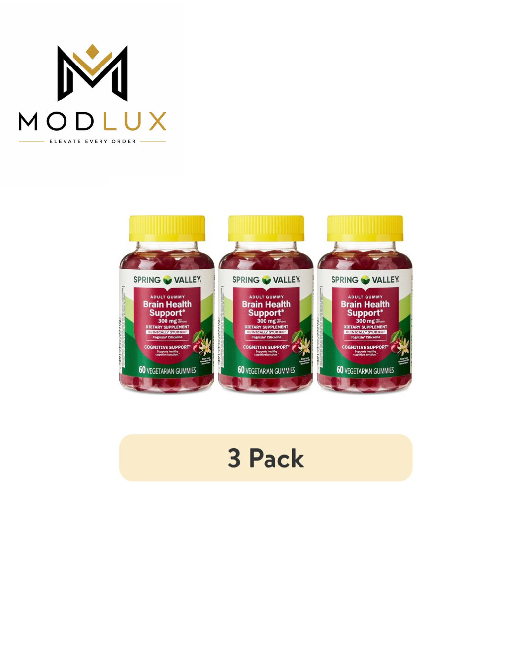 3 Pack Spring Valley Brain Health Gummies Cognizin Citicoline 300 mg 60 Count