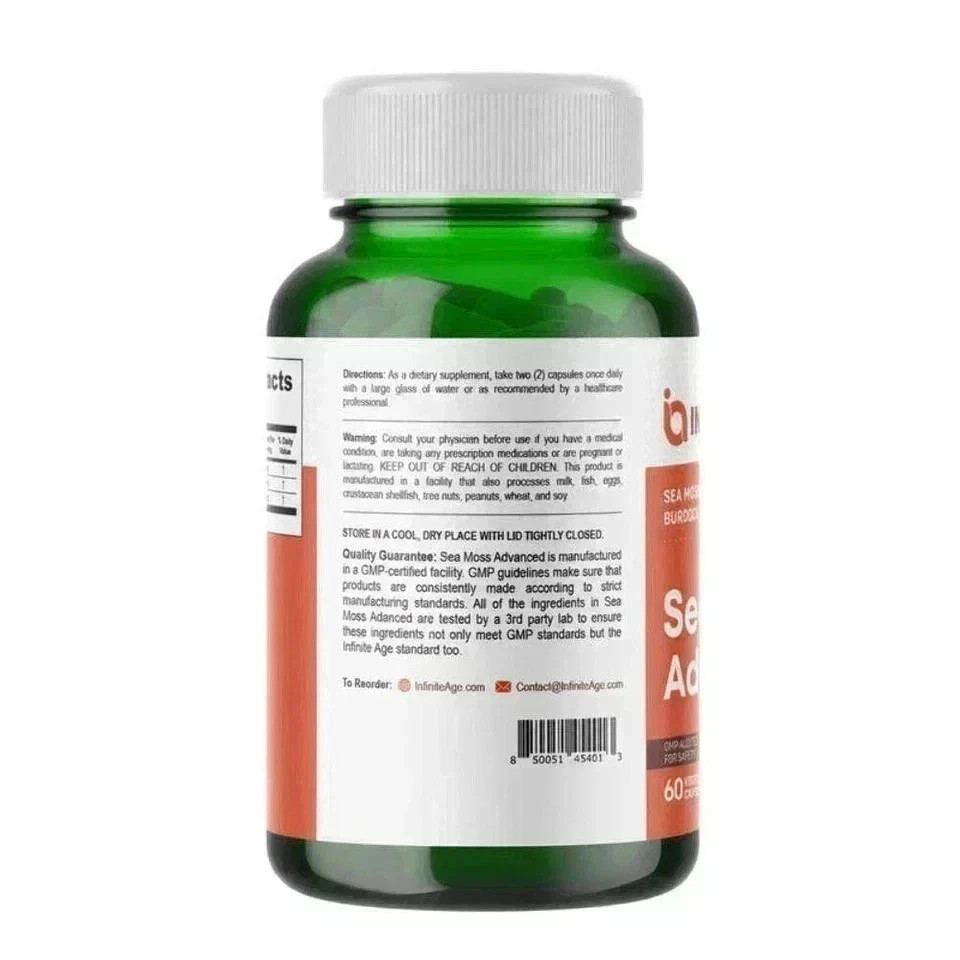 3 Pack INFINITE AGE Sea Moss Advanced 1250mg Superfood, High-Potency 60 Capsules