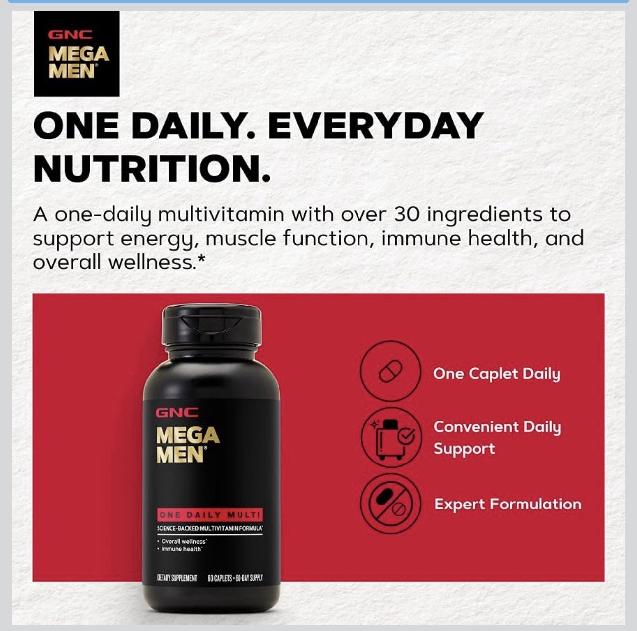 GNC Mega Men One Daily Multivitamin 60 Count Men’s Vitamins 60 Servings New
