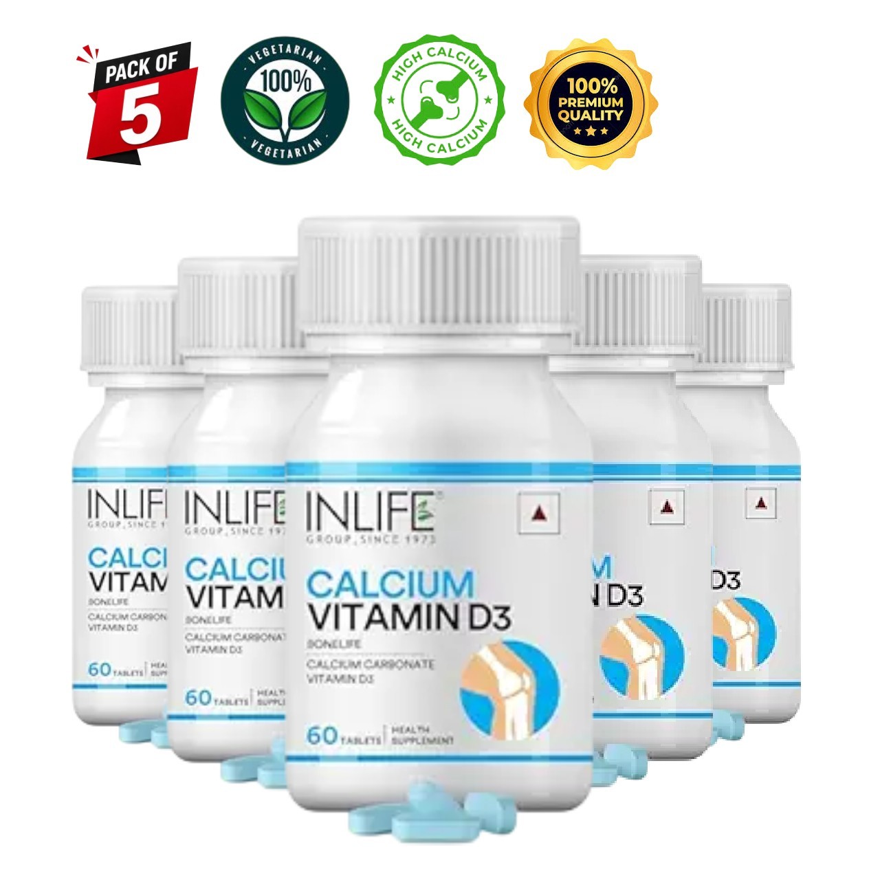 IN.LIFE Calcium D3 60 Tabs Pack of 5 Bone Support