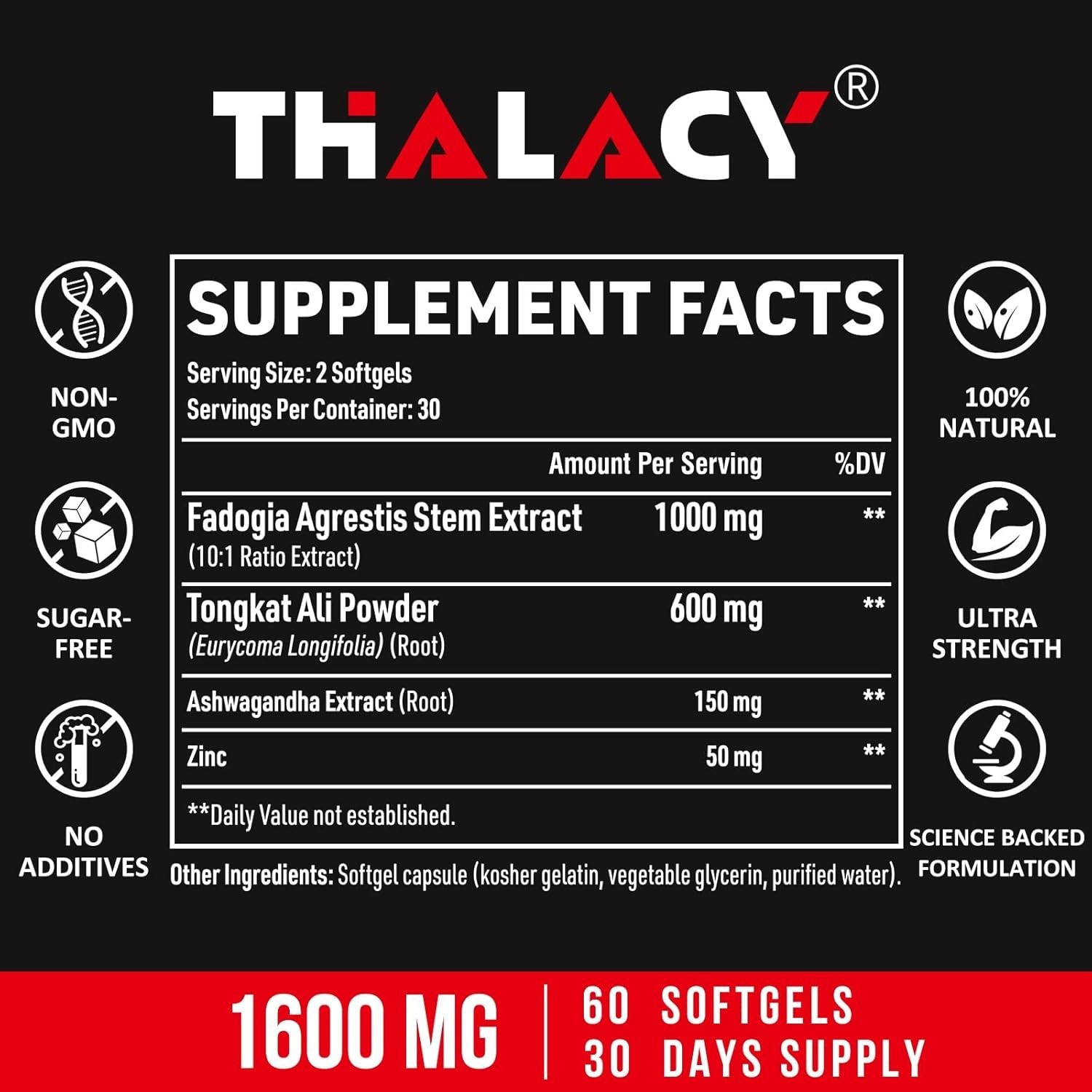 Natural Muscle Energy Booster: 1600mg Fadogia Agrestis, 60 Gluten-Free Softgels