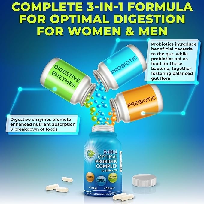 Probiotics Digestive Enzymes and Prebiotic Unisex 3-in-1 Vegan EXP 11/26/27