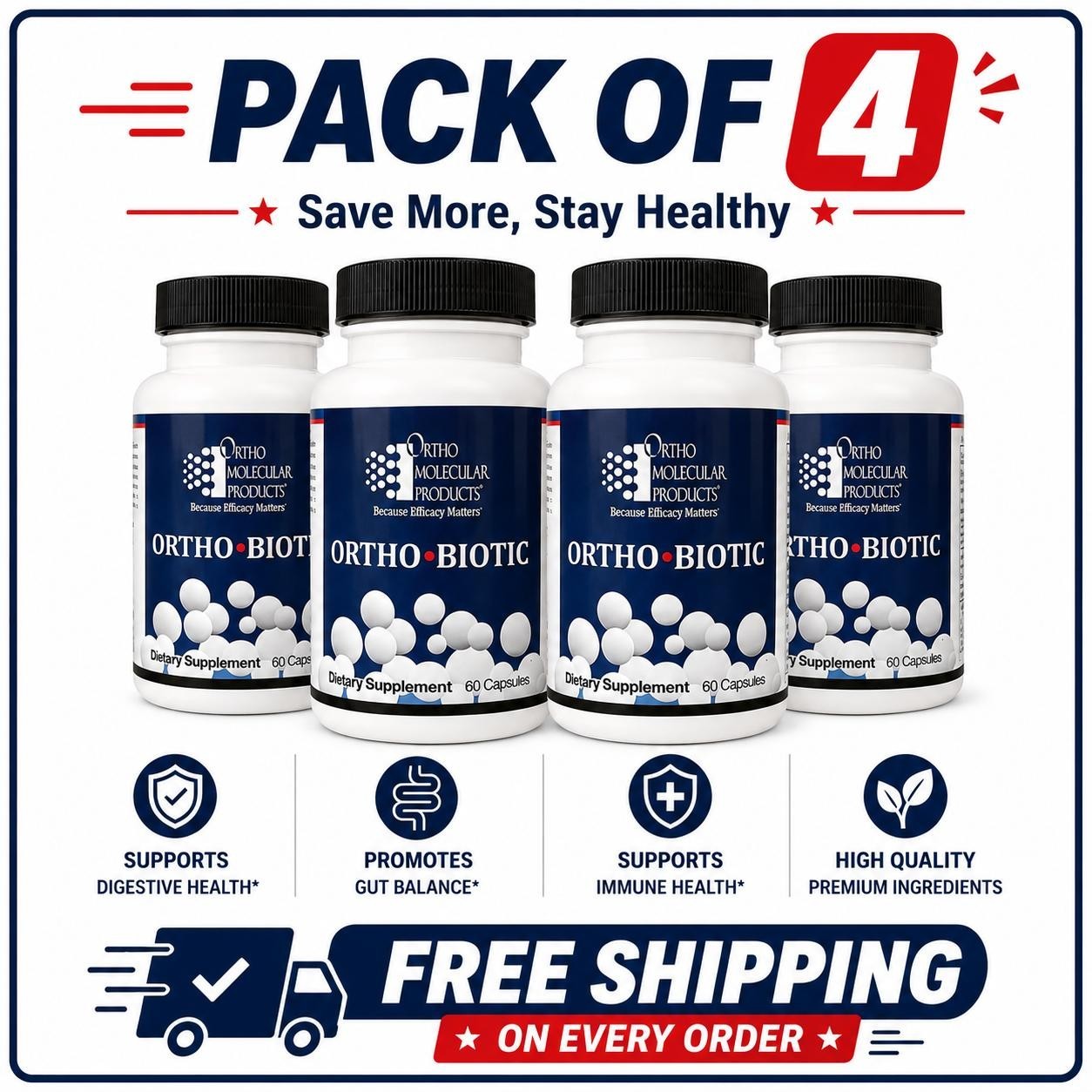 Ortho Biotic Dietary Supplement – Pack of 4 Premium Probiotic for Healthy Gut