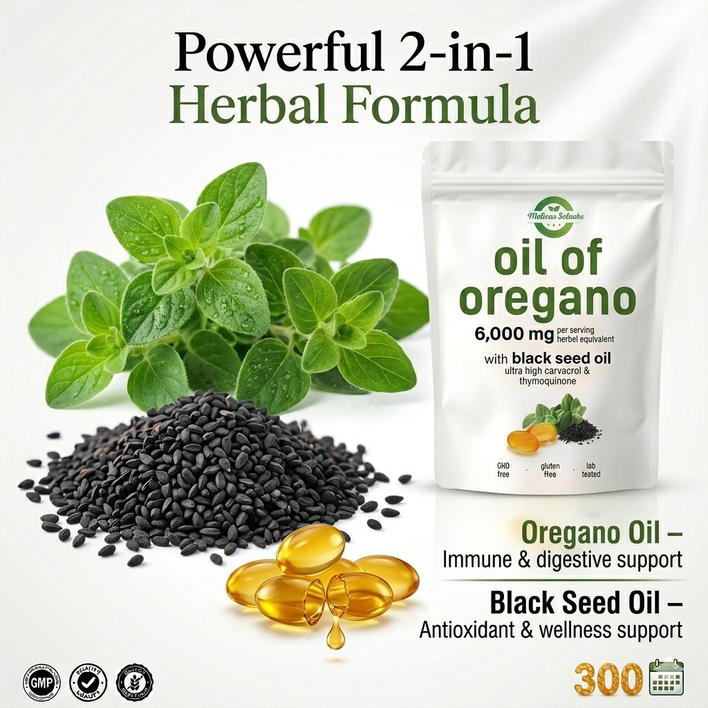 2 Pack Oil of Oregano 6000mg Black Seed Oil 600 Softgels Immune Digestive Carvac