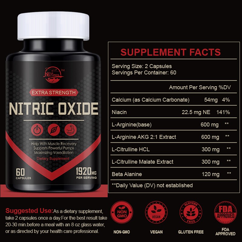 Nitric Oxide & Circulation Booster | L-Arginine, L-Citrulline | Extra Strength