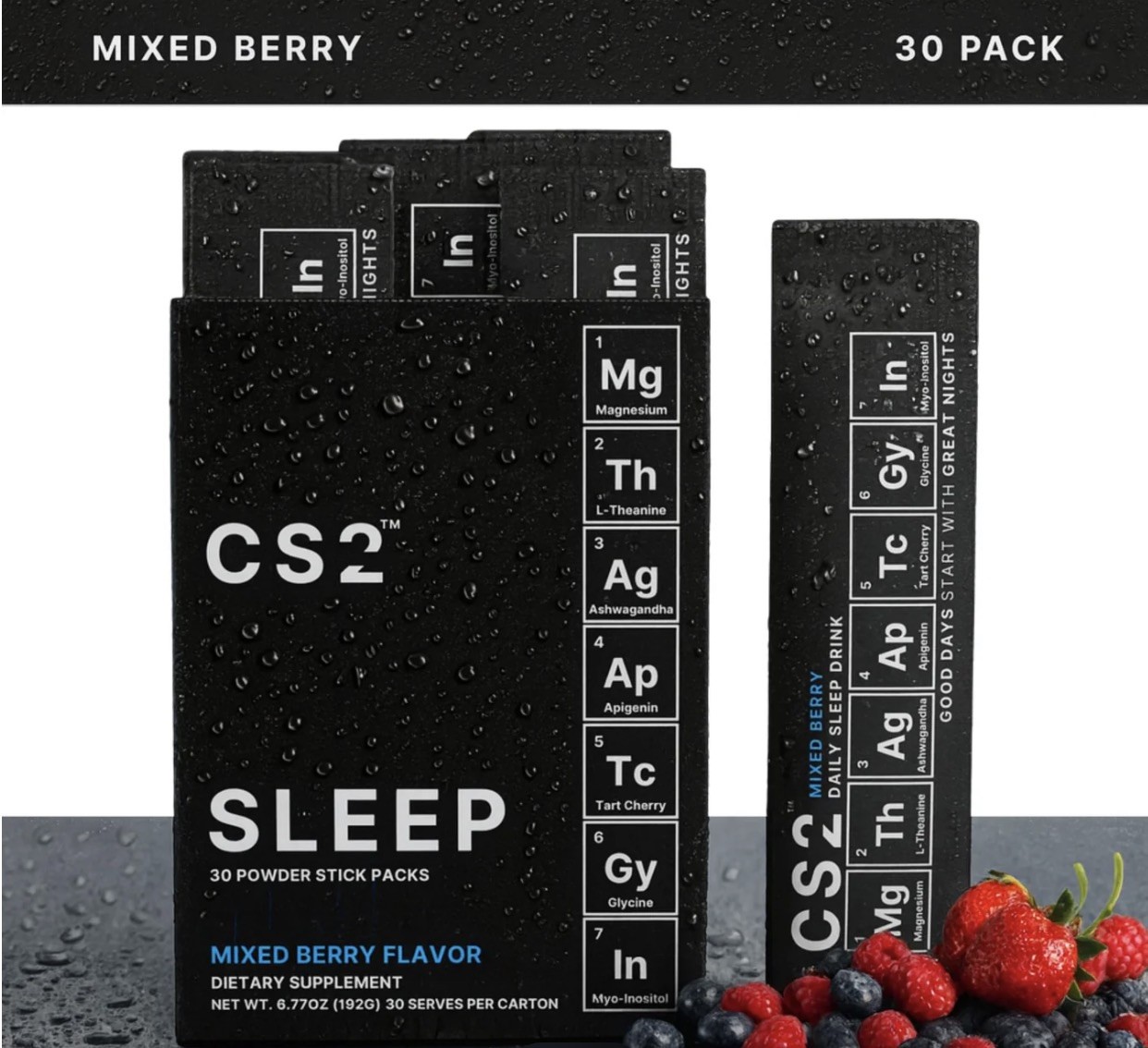 CS2 Calm Vitamin Mineral Proprietary Sleep Aid Drink Mix-Magnesium-30 Pack-Berry
