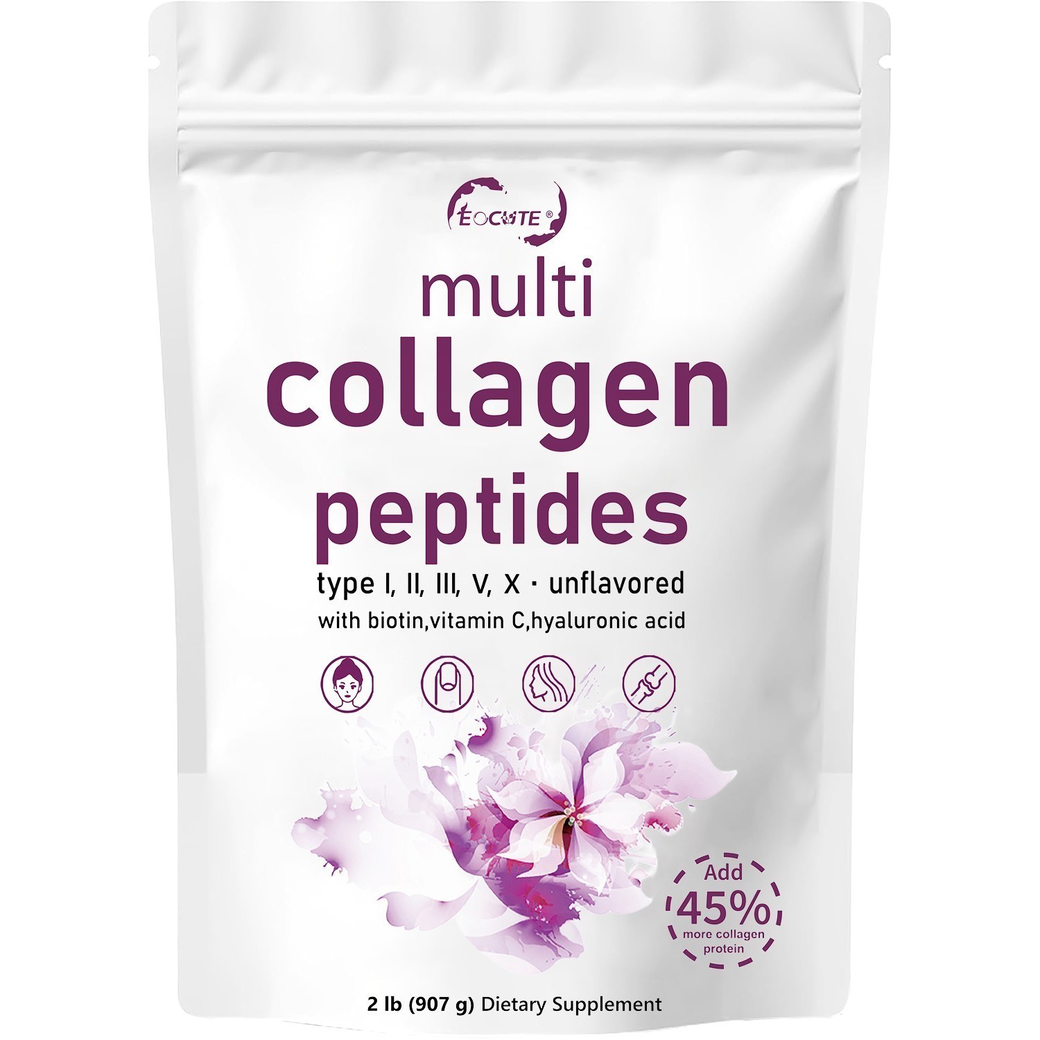 2 lb Multi Collagen Peptides Powder Hydrolyzed Protein Peptide Type I,II,III,V,X