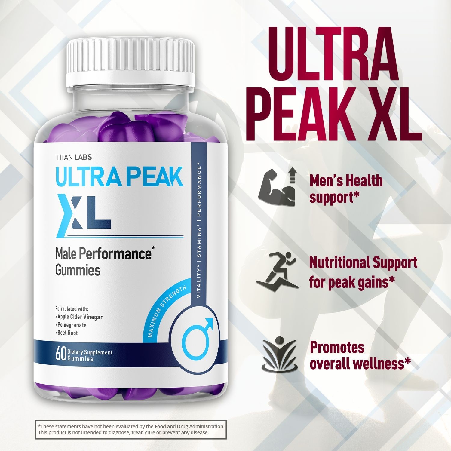 (1 Pack) Ultra Peak XL Gums Advanced Male Support Vitamin UltraPeakXL 60 Gummies