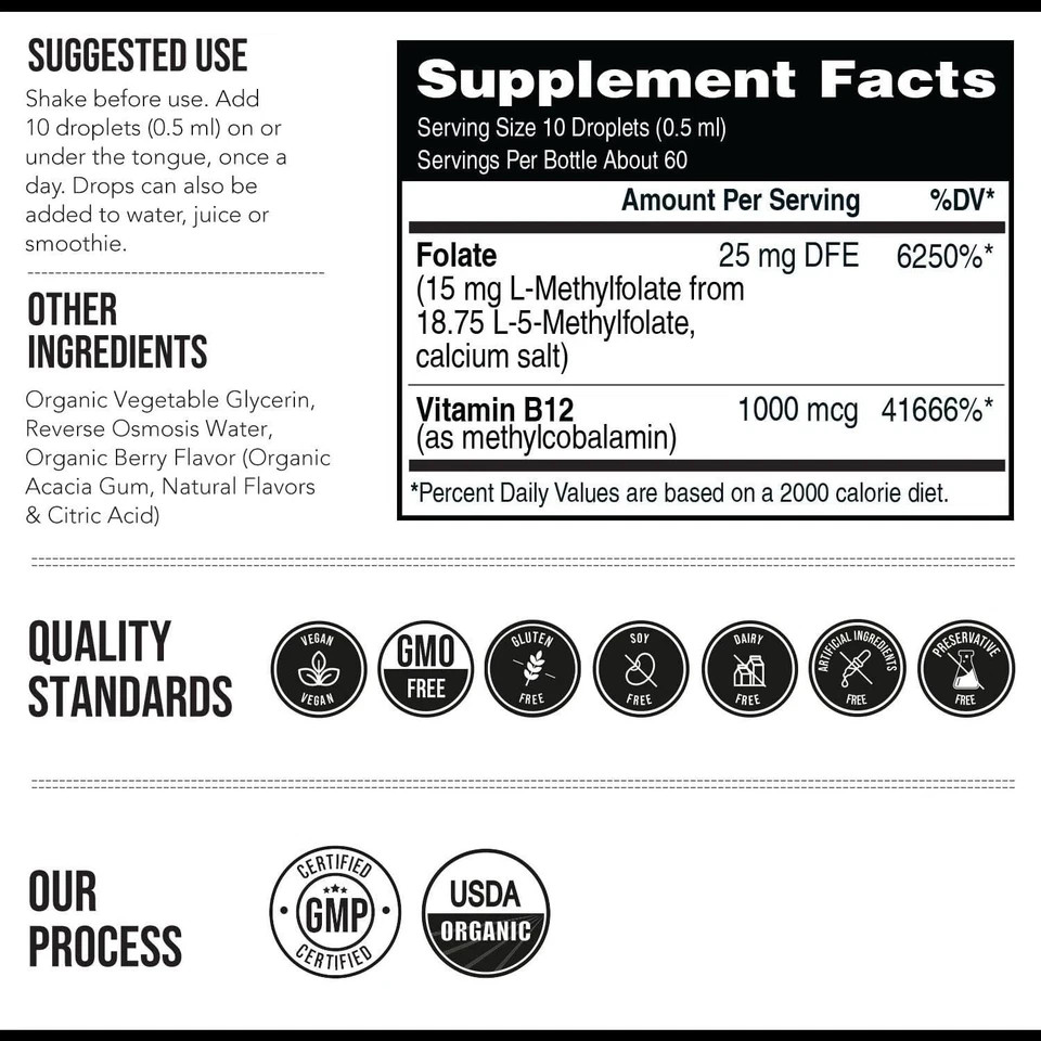 L-Methylfolate 5-MTHF Additional Methyl B12 15 MG Active Formula B9