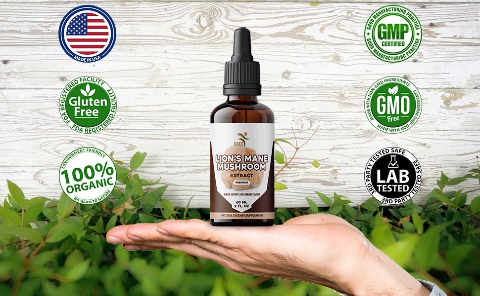 Lions Mane Mushroom Extract Non Gmo Tincture Liquid Herbal Drops 2 Fl Oz
