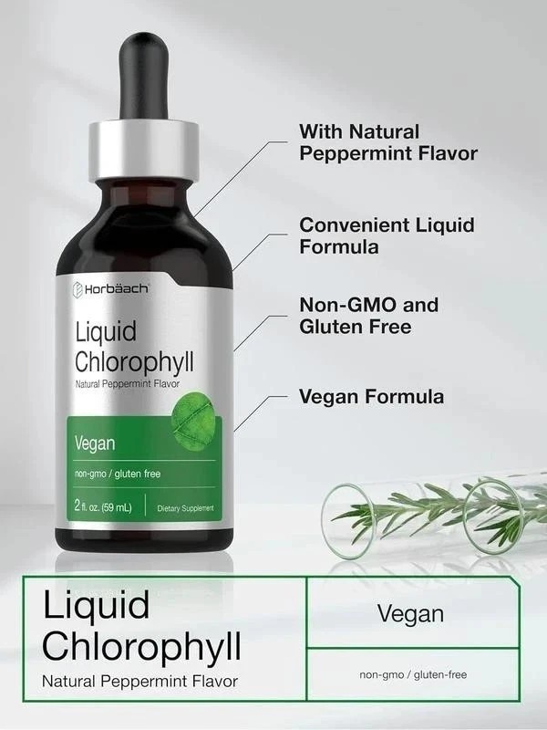 Non-GMO, Liquid Chlorophyll Drops 2 oz by Horbaach, Natural Peppermint Flavor