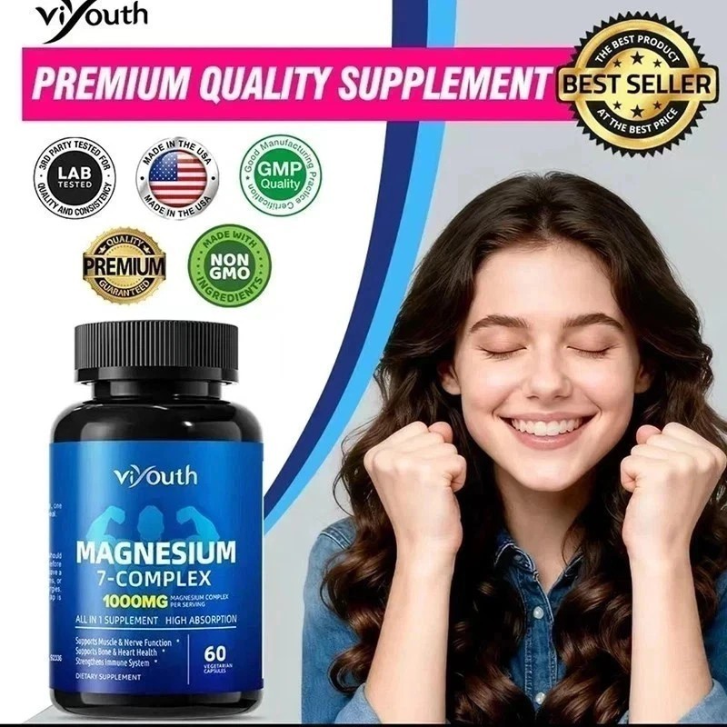 3PCS Viyouth Magnesium 7 Complex Capsules 60 Count Sleep Support Bone Health