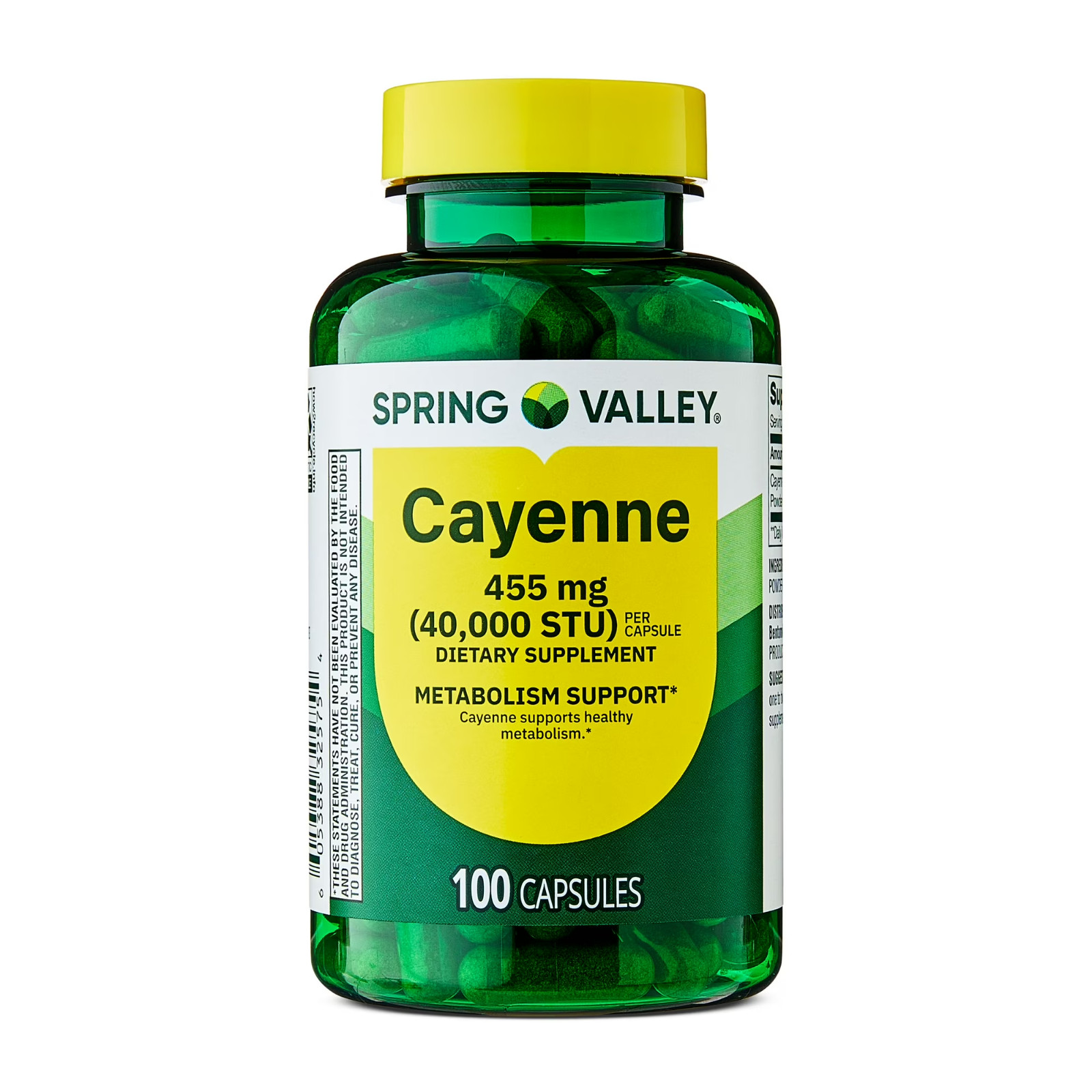 Spring Valley Cayenne Capsules 455 mg, 100 Ct Dietary Supplement for Metabolism