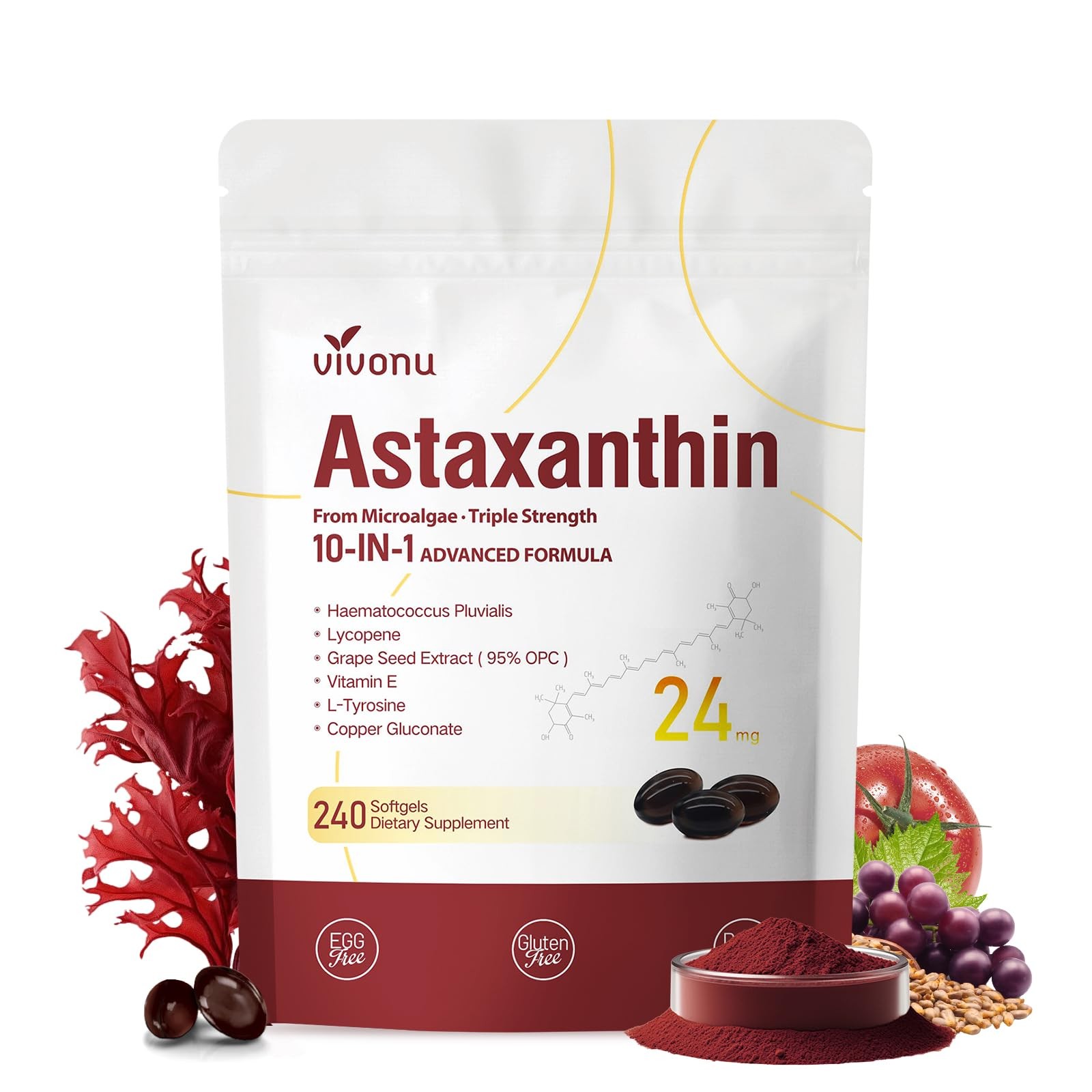 10 in 1 Astaxanthin Supplements 24mg, 4 Month Supply, Astaxantina Antioxidant…