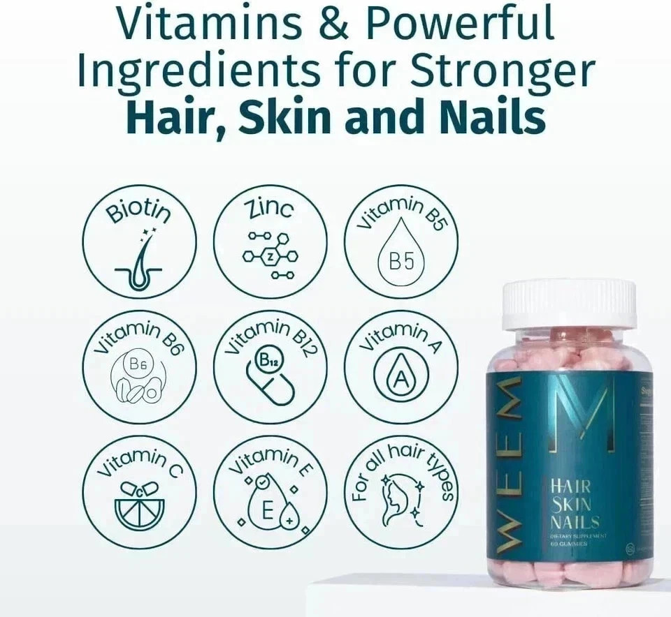 WEEM Hair Skin and Nails Gummies – Supports Healthy Hair – Vegan biotin Vitamins