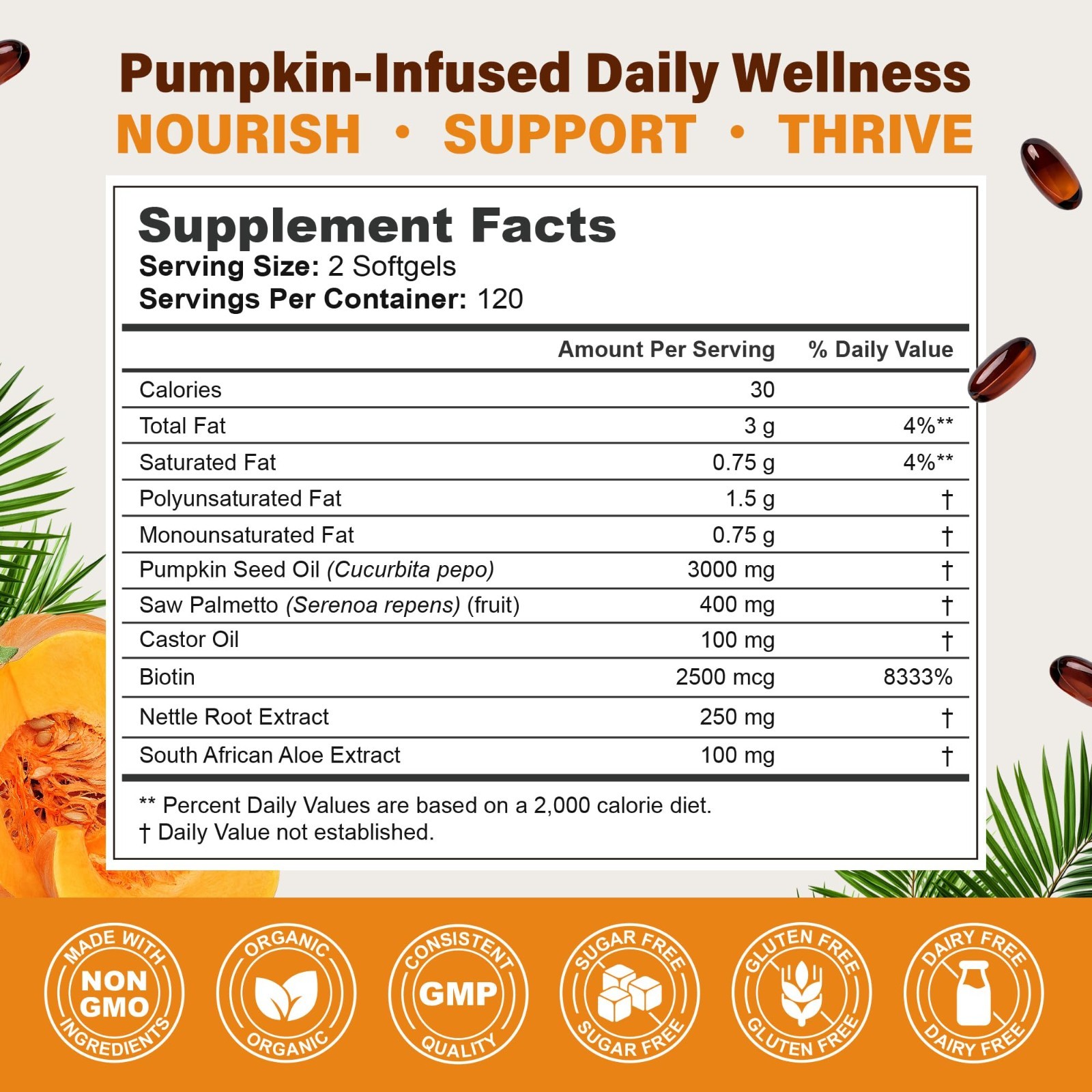 Pumpkin Seed Oil & Saw Palmetto 3800mg, 240 Softgels – Hair Growth & Prostate Su