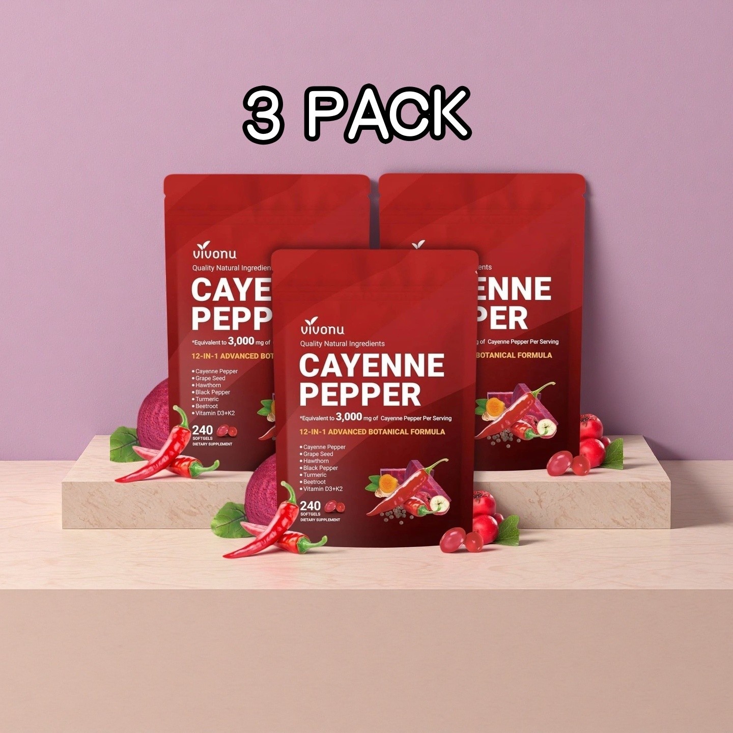 3 Pack Cayenne Pepper Softgels Supplement Chilli Body Supplement Boosts Energy