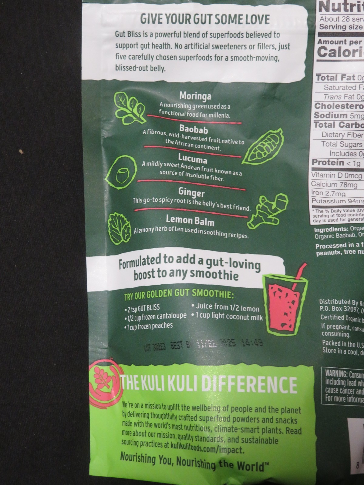Kuli Kuli Gut Bliss Organic Superfood Powder for Gut Health 6 Oz 28 Servings