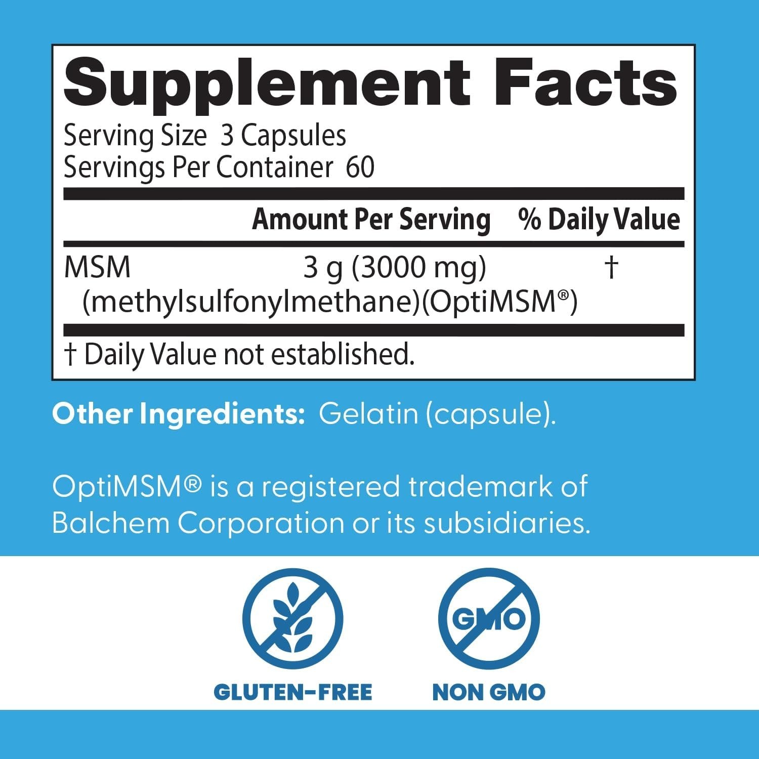 MSM with OptiMSM – 3000mg Capsules Supporting Beauty & Joint Health – 180 Count