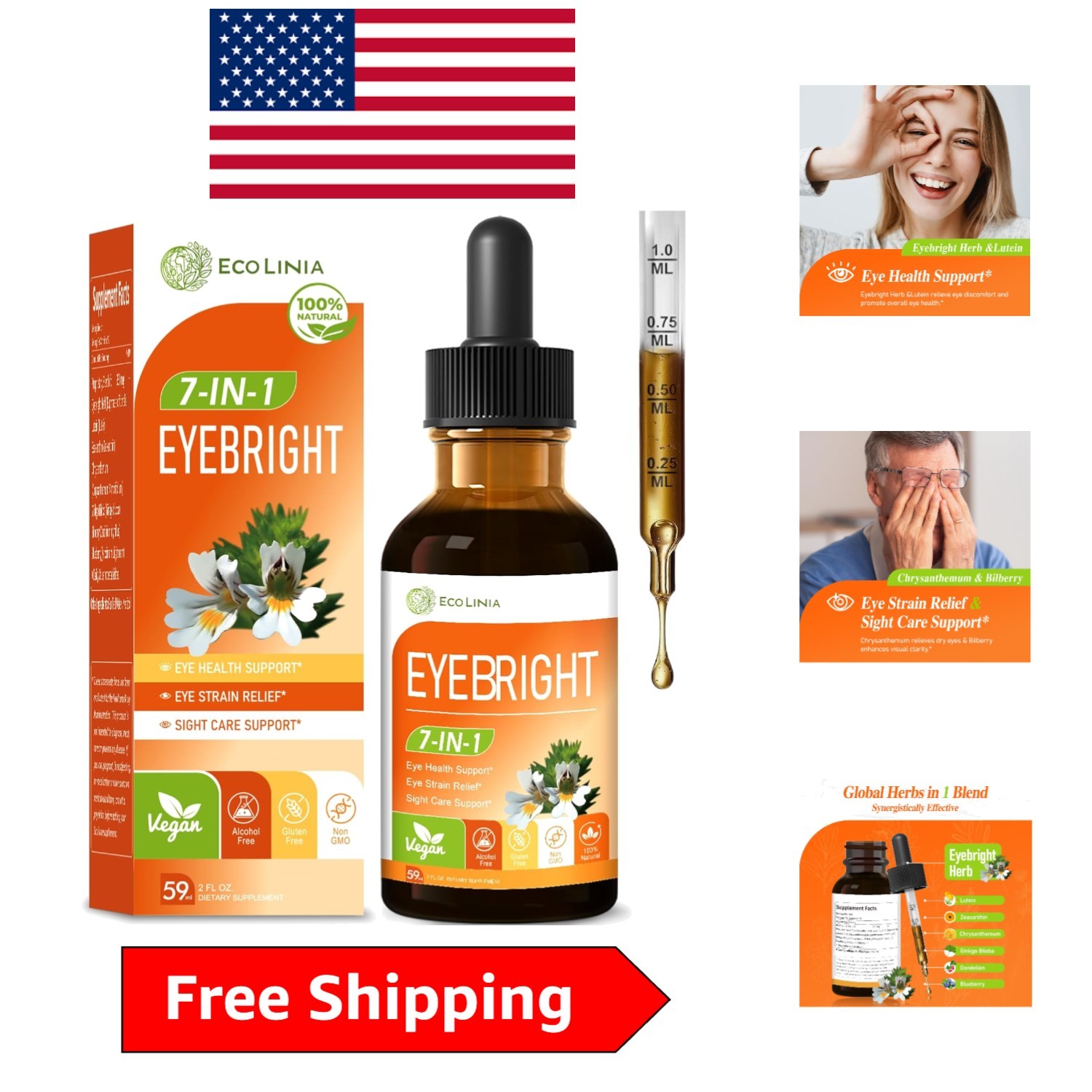Natural Eye Health Drops with Eyebright & Blueberry Extract – 2 oz Tincture
