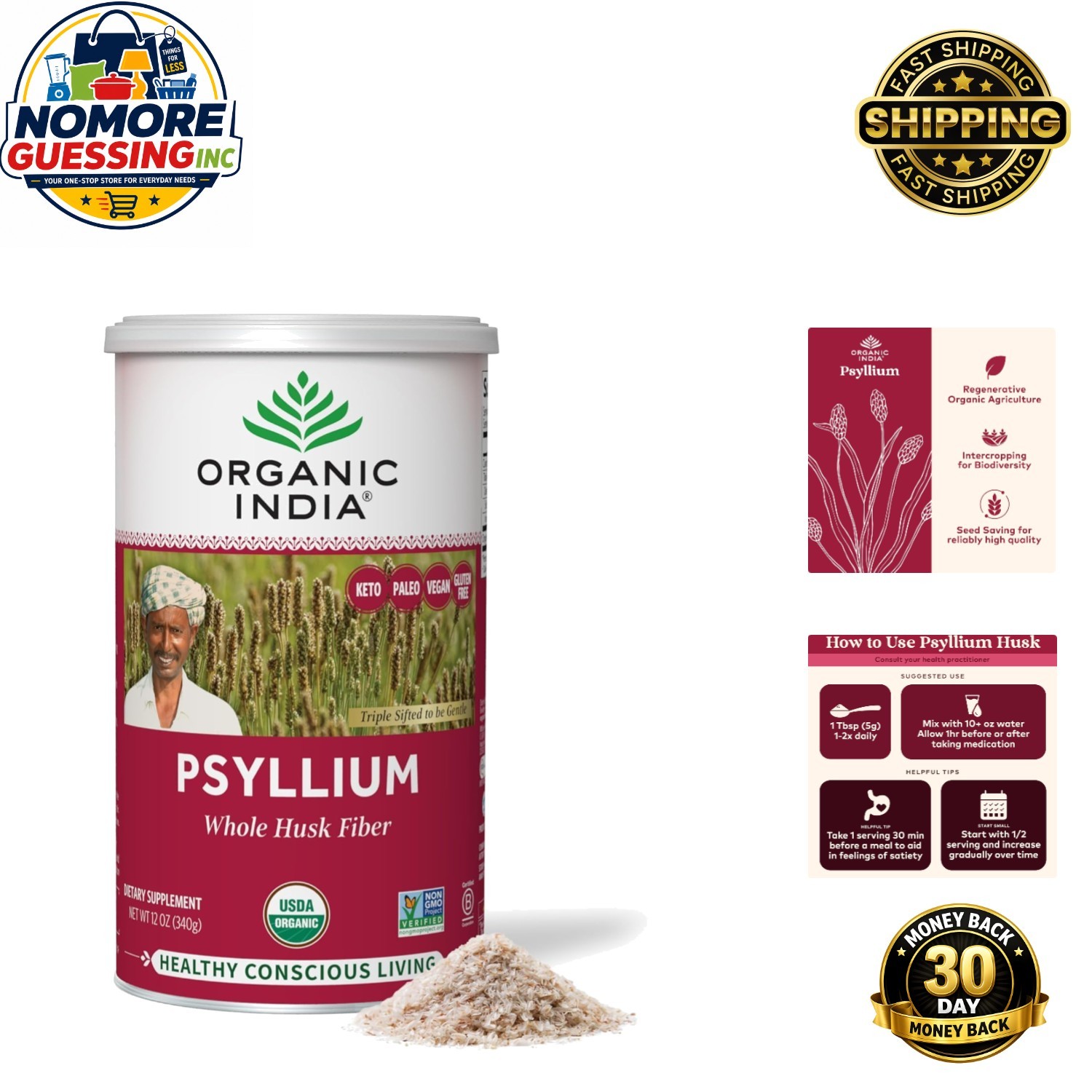 12 oz Psyllium Husk Powder – , Gluten-Free Fiber for Digestive Support