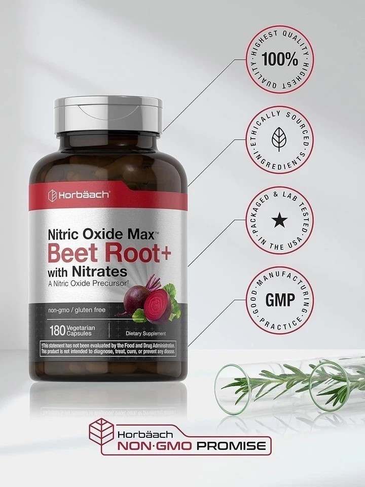 NEW Nitric Oxide Beet Root Capsules | With Nitrates | 180 Count | by Horbaach
