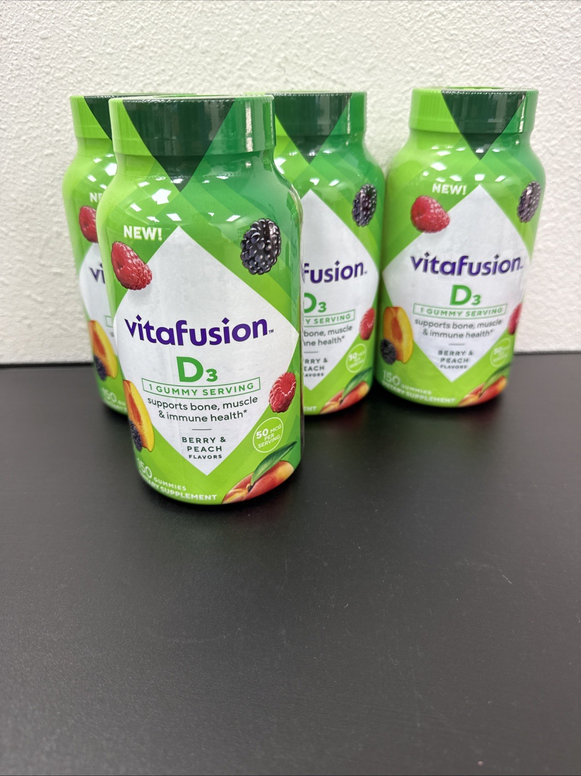 4 Pack – vitafusion Vitamin D3 Gummy Vitamins 150 Ct Berry & Peach EXP 02/2027