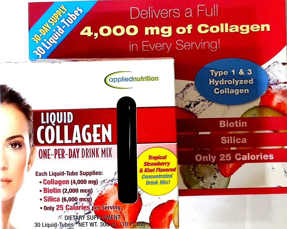 Applied Nutrition Liquid Collagen Type I & II Strawberry/Kiwi 30 ct EXP 05/2025