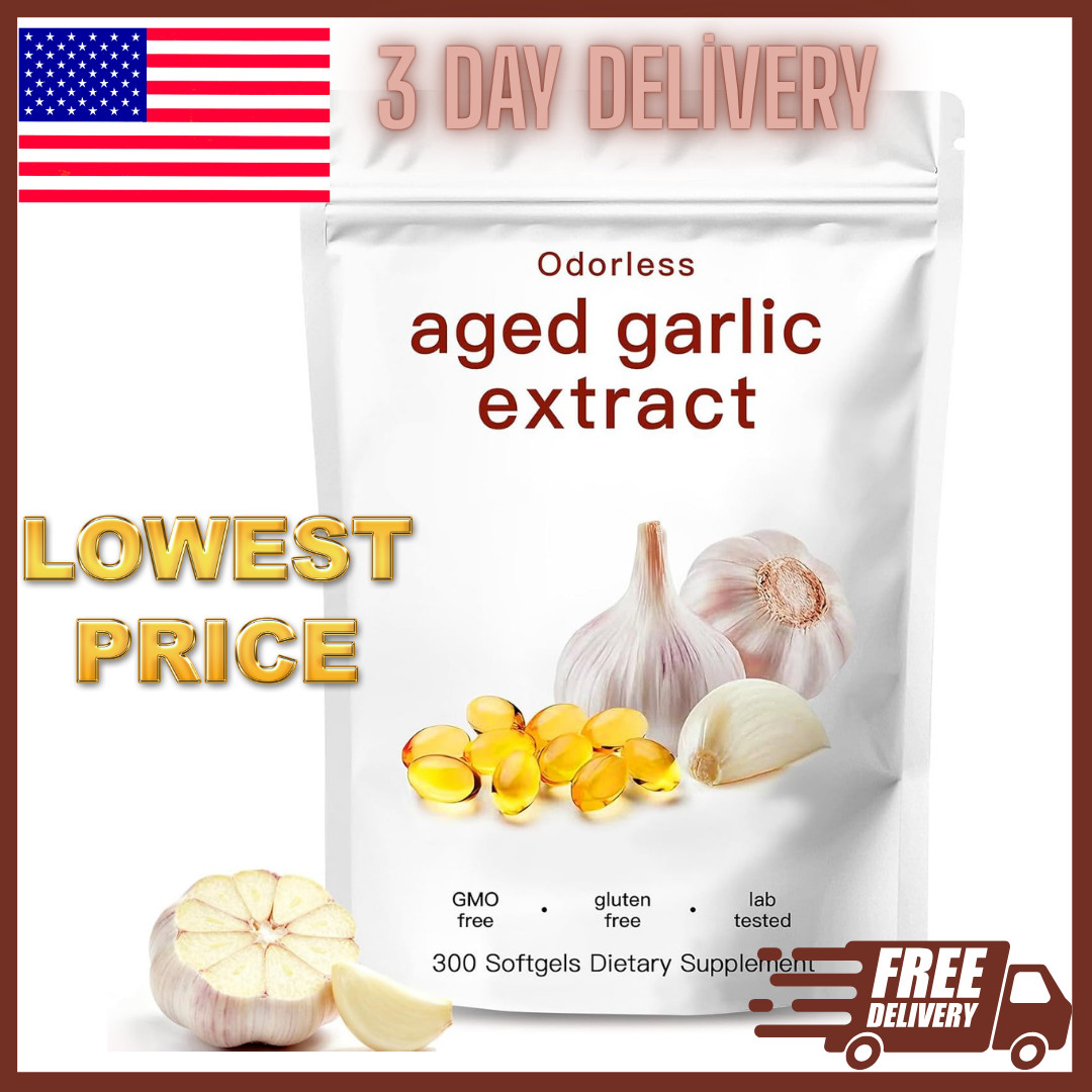 Odorless Garlic 7500mg Per Servings, 300 Softgels | 2 Years Aged Garlic Extra…