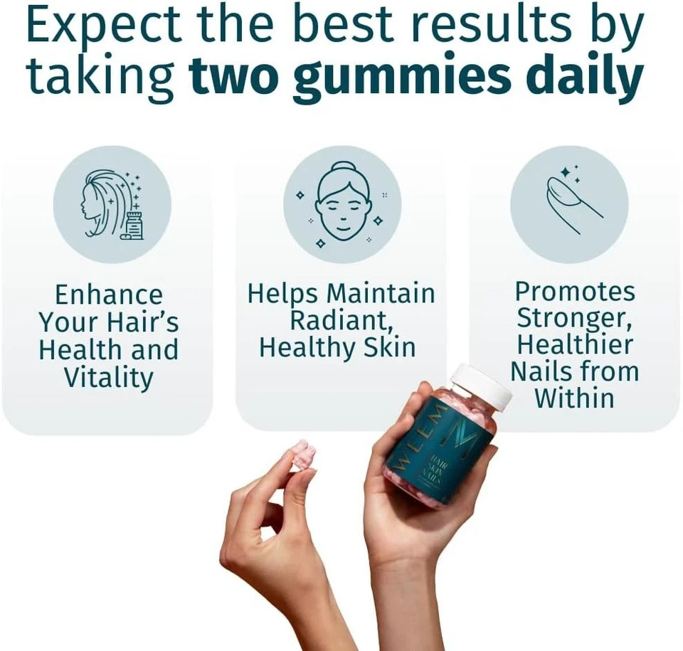 Hair WEEM Skin and Nails Gummies, Healthy biotin Vitamins, Vegan Hair (Pack 3)