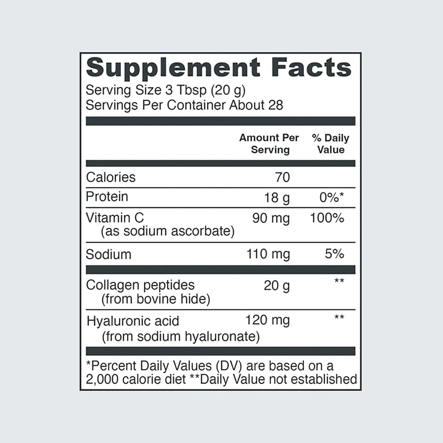 20 oz Collagen Peptides Powder with Hyaluronic Acid and Vit. C – 28 Servings