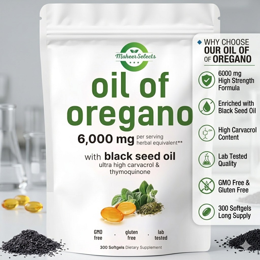 2 Pack Oil of Oregano 6000mg Black Seed Oil 600 Softgels Immune Digestive Carvac