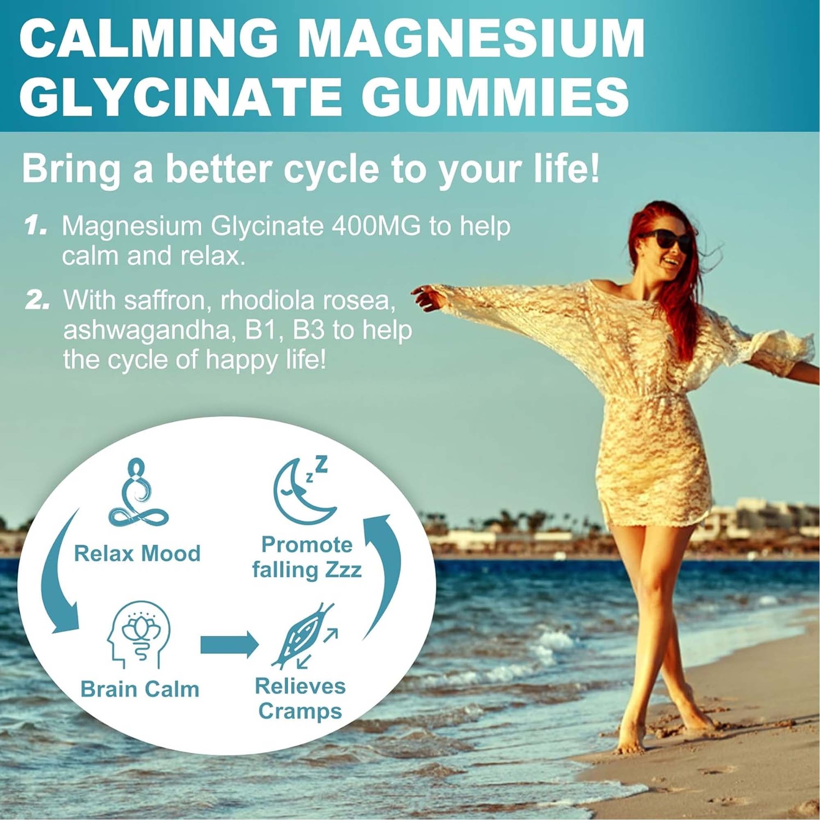 Ease Mood – Ashwagandha, Magnesium Glycinate, Rhodiola Rosea – Improves Focus