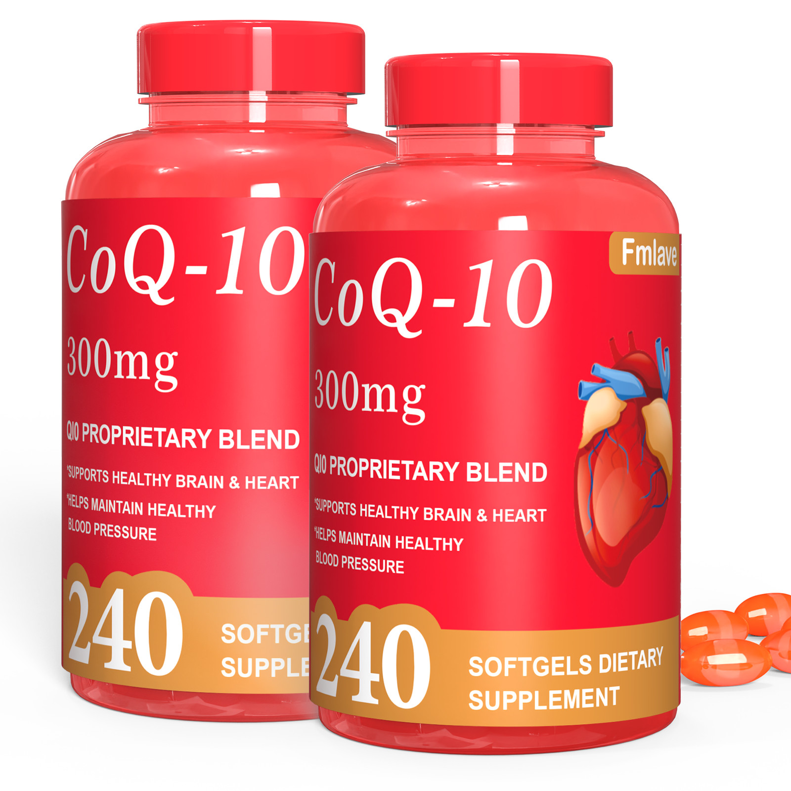 2x CoQ-10 300mg 480 Softgels Coq10 Co Q10 Coenzyme Heart Support NON GMO US Ship