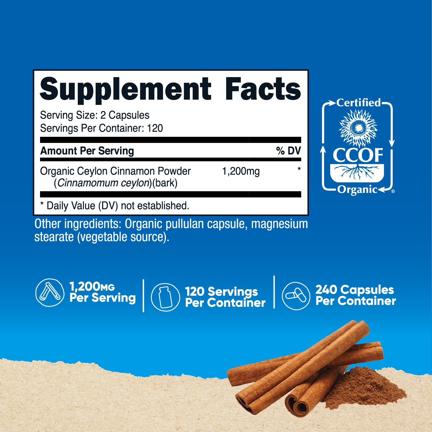 Nutricost Cinnamon Capsules (240 capsules) 1200mg per serving – Gluten-Free