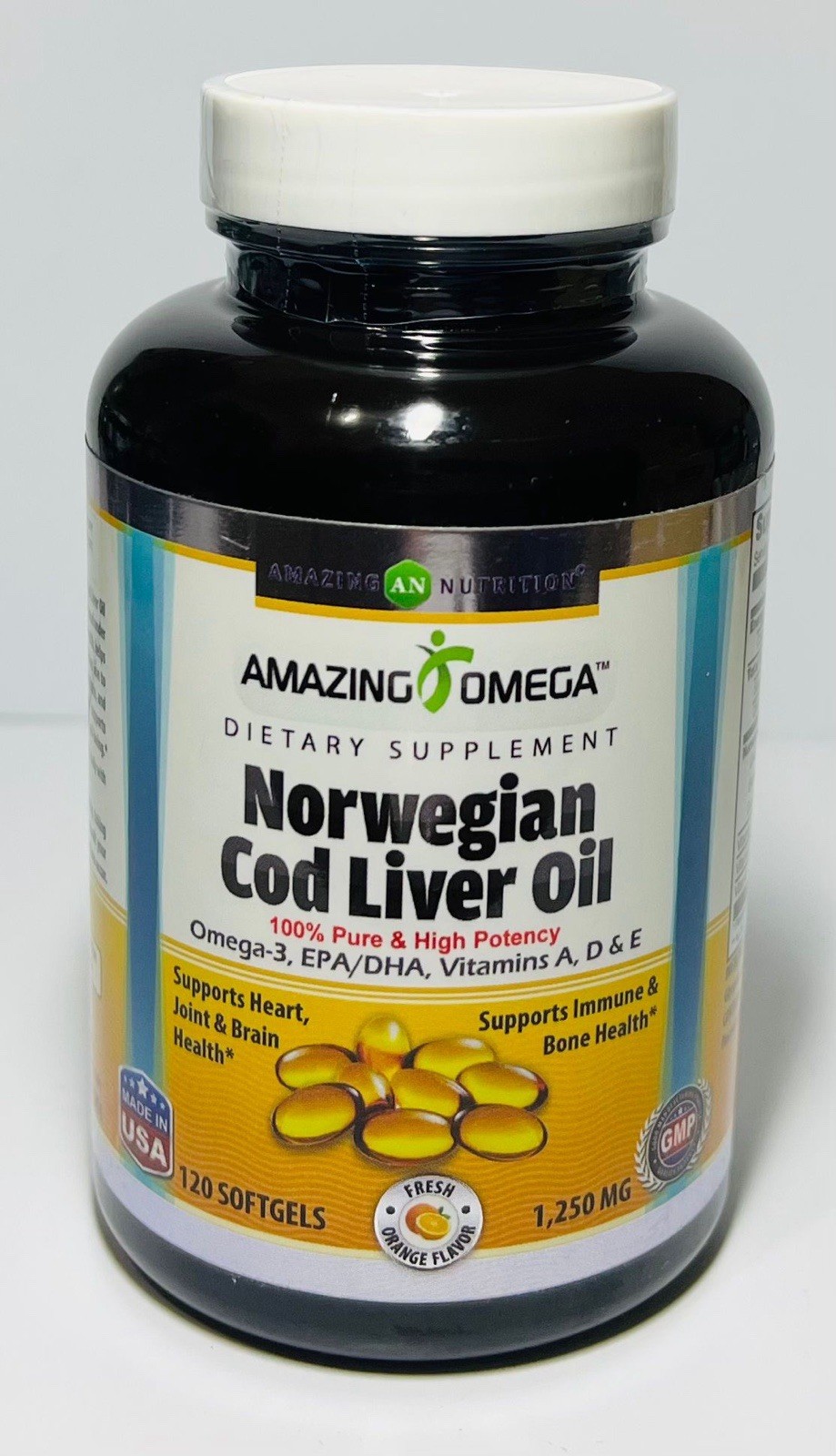 Amazing Omega Norwegian Cod Liver Oil 1250mg 120 Softgels Orange