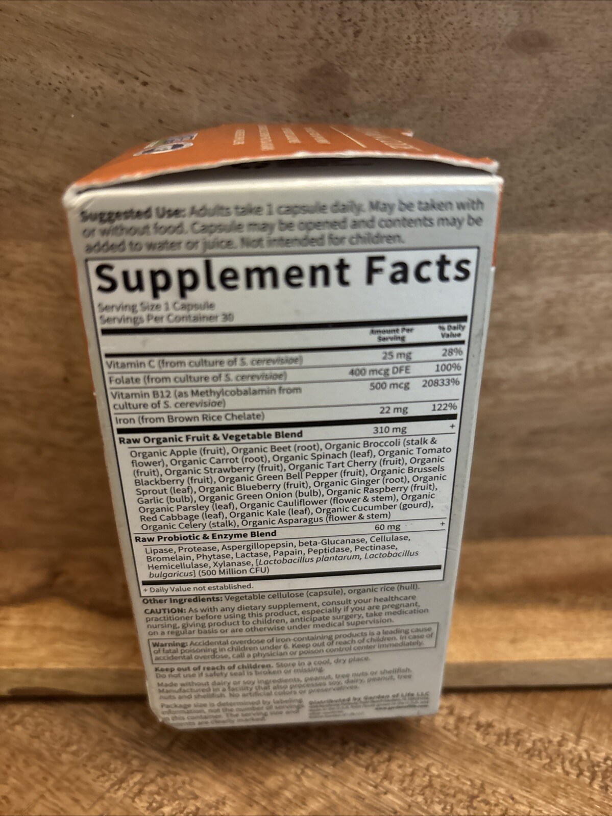 Garden Of life Vitamin Code RAW Iron 30ct. Exp:01/2026