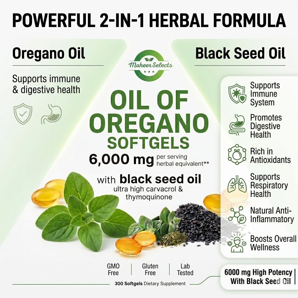 2 Pack Oil of Oregano 6000mg Black Seed Oil 600 Softgels Immune Digestive Carvac