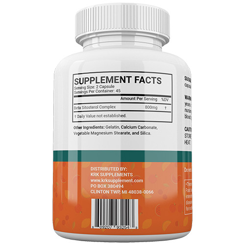 1 Bottle Beta Sitosterol 800mg Prostate Support Urinary Bladder KRK Supplements