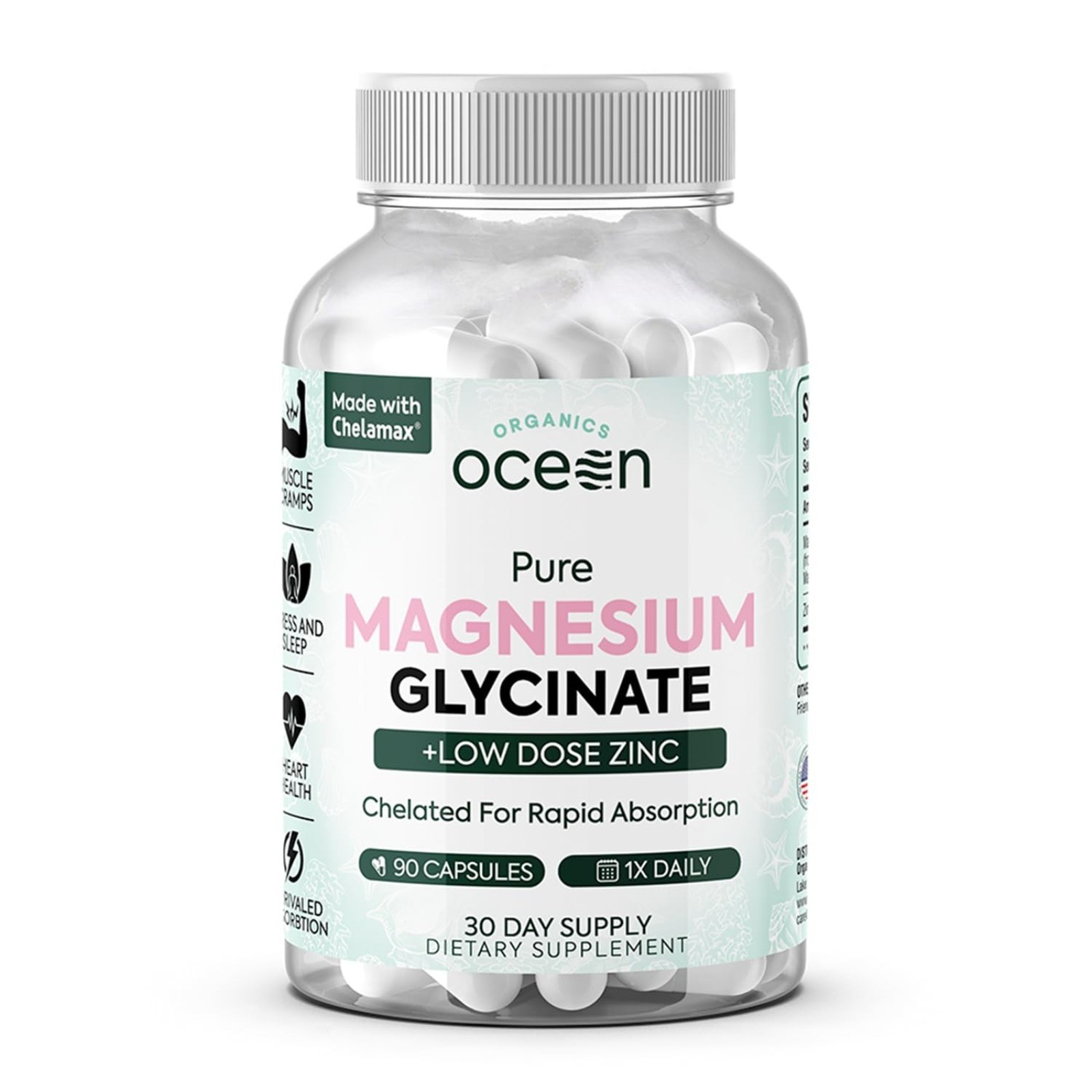Organics Ocean Pure Magnesium Glycinate with Zinc – Maximum Strength Chelated