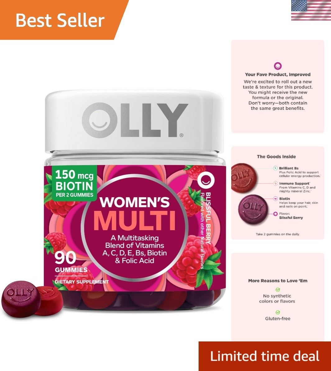 Women’s Multivitamin Gummy, Vitamins A, D, C, E, Biotin, Folic Acid, Adult Ch…