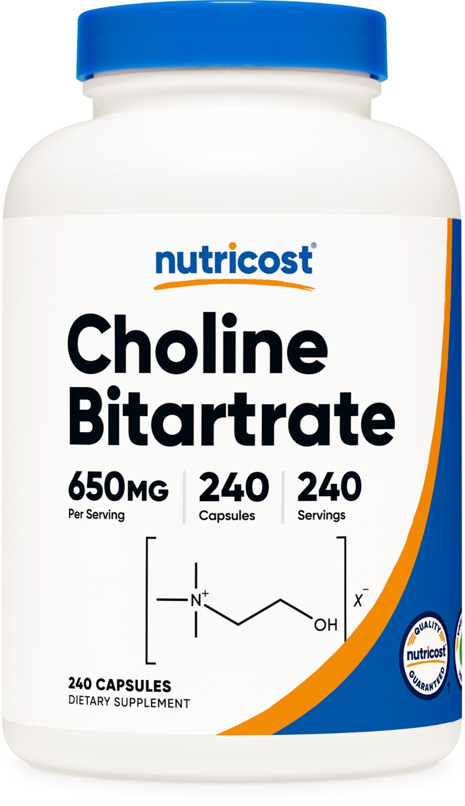 Nutricost Choline Bitartrate 650mg, 240 Vegetarian Capsules-Non-GMO, Gluten Free