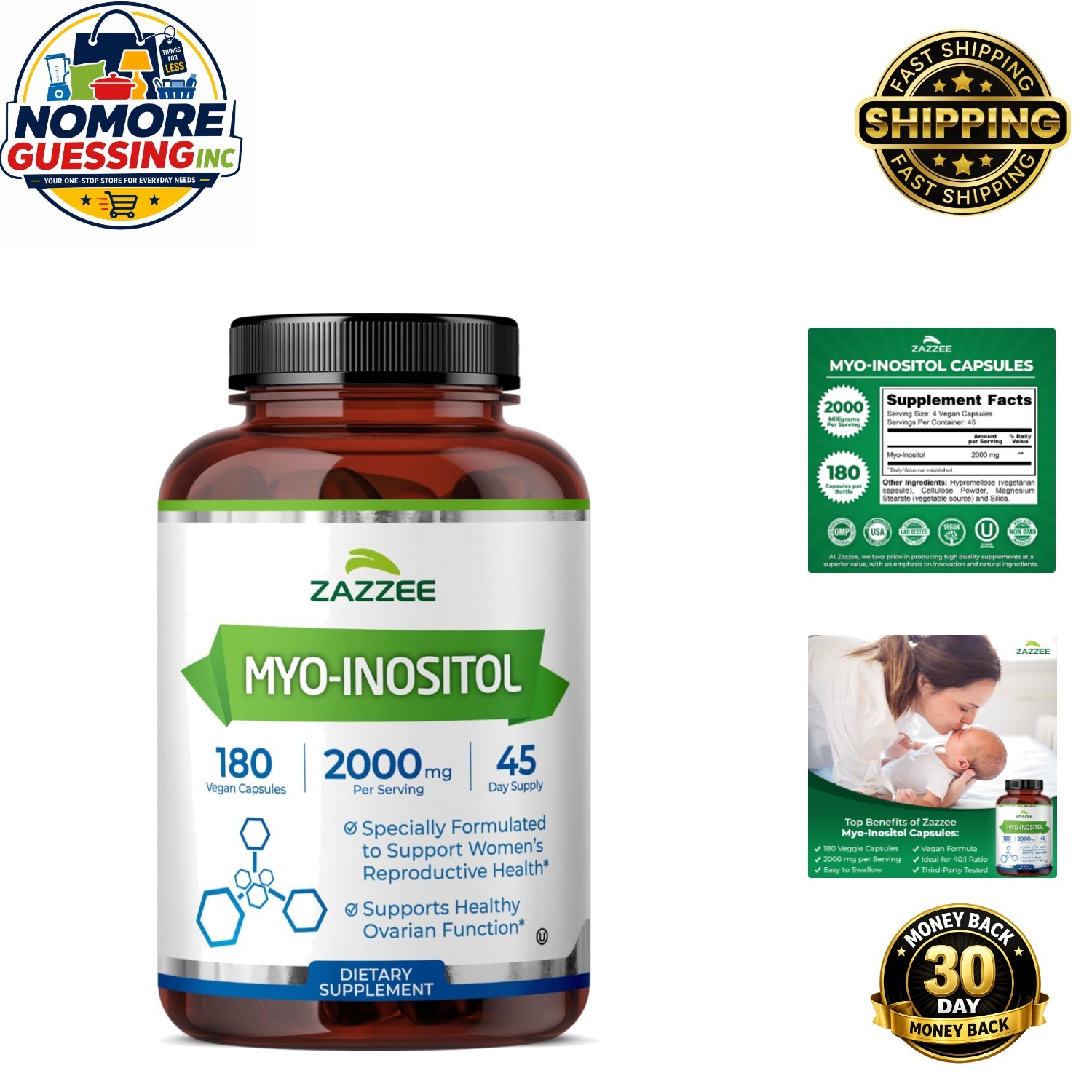 Certified Kosher Myo-Inositol 2000mg – 180 Capsules for Hormone Support