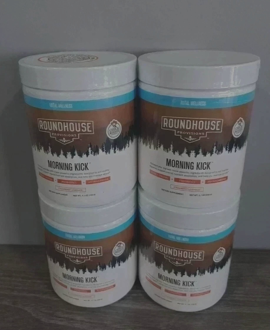4 Pack Roundhouse Morning Kick Digestive Supplement Powder Strawberry Fast SHIP